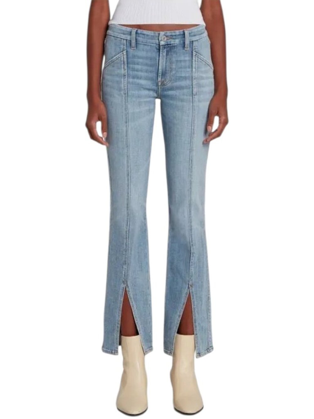 7 For All Mankind Kimmie 31x31 Mid-Rise Straight Leg Jean Light Wash Front Vent